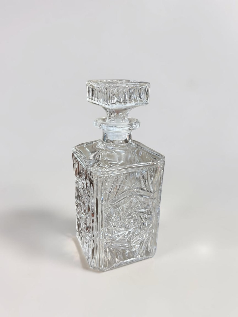 Vintage Cut Glass Whiskey Decanter Square Crystal Style Bar Bottle